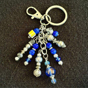 NEW Sky Blue Beaded Crystal Bag Charm Keychain Handmade One of a Kind
